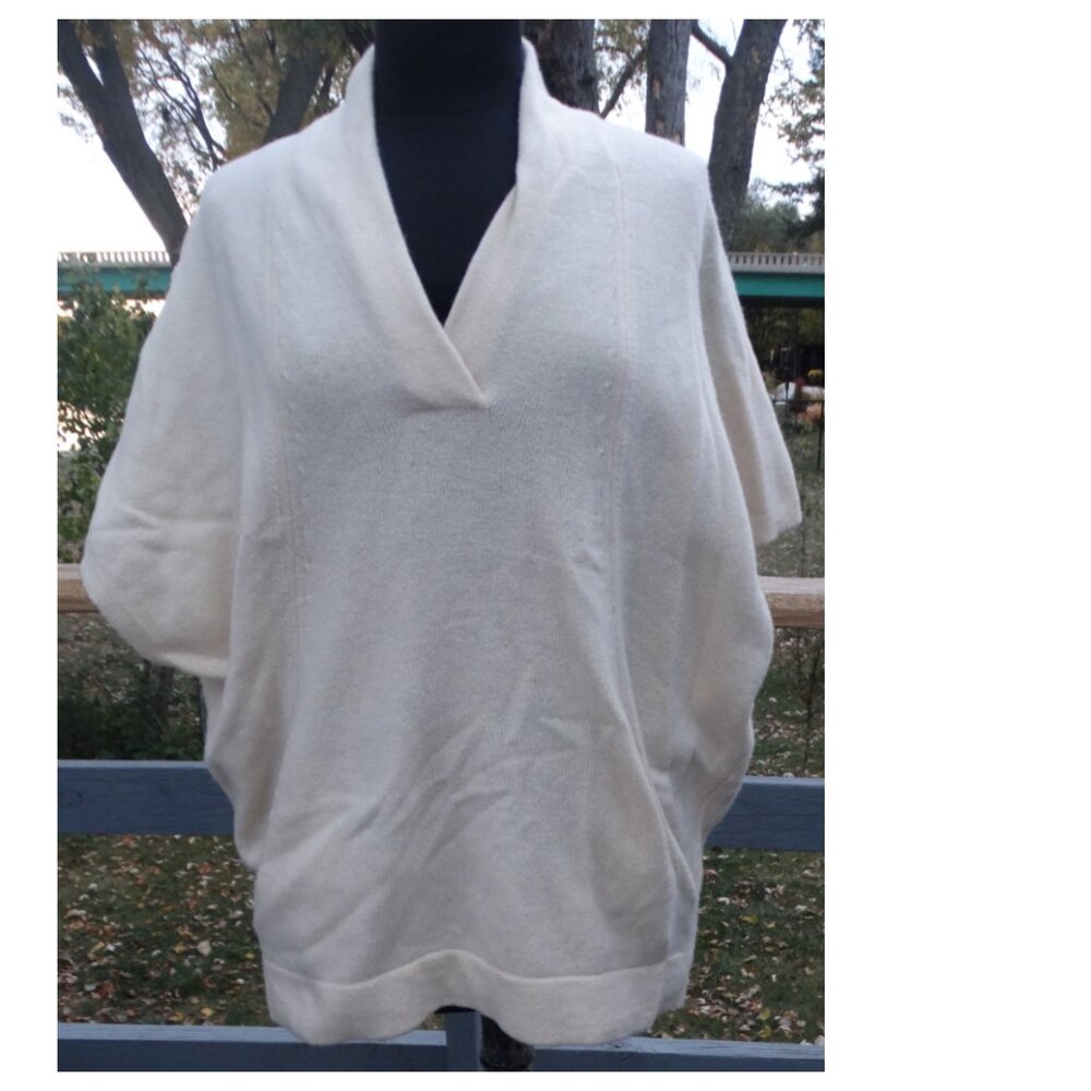 pure Jill Ivory Lagenlook Oversized Boxy Minimalist Wool Poncho S/M Sweater/Vest